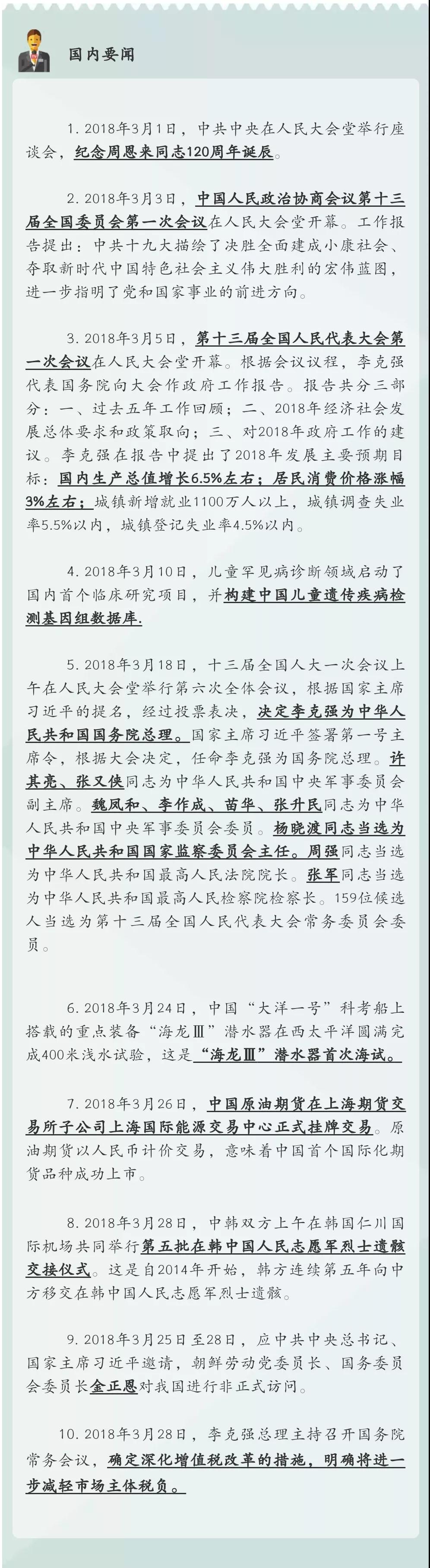 中考时事政治必考!2018国内外大事记